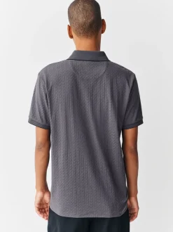 Slate Grey Slim Fit N.Premium Smart Jaquard Polo Shirt