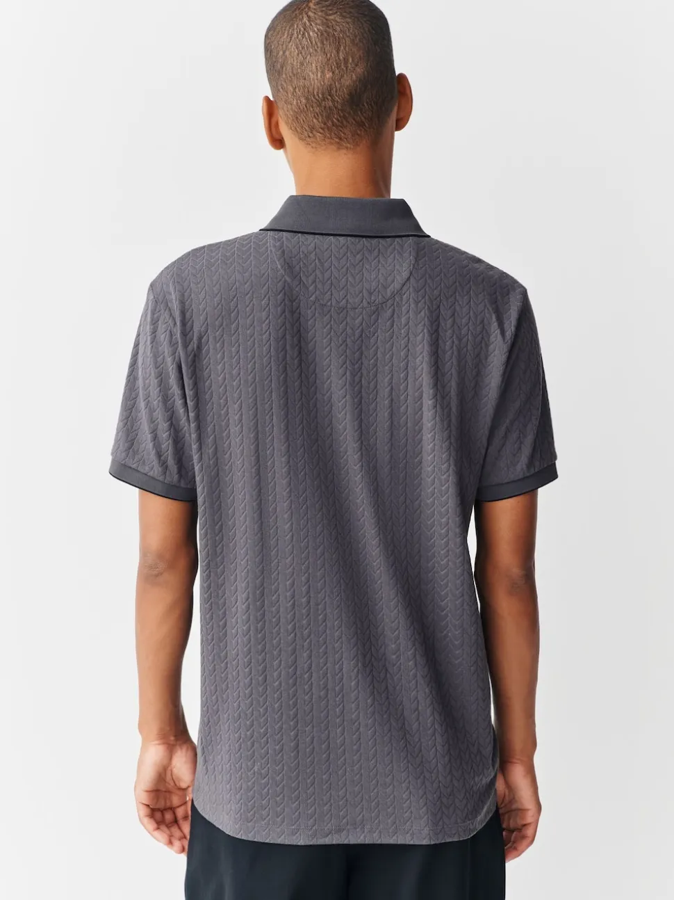 Slate Grey Slim Fit N.Premium Smart Jaquard Polo Shirt