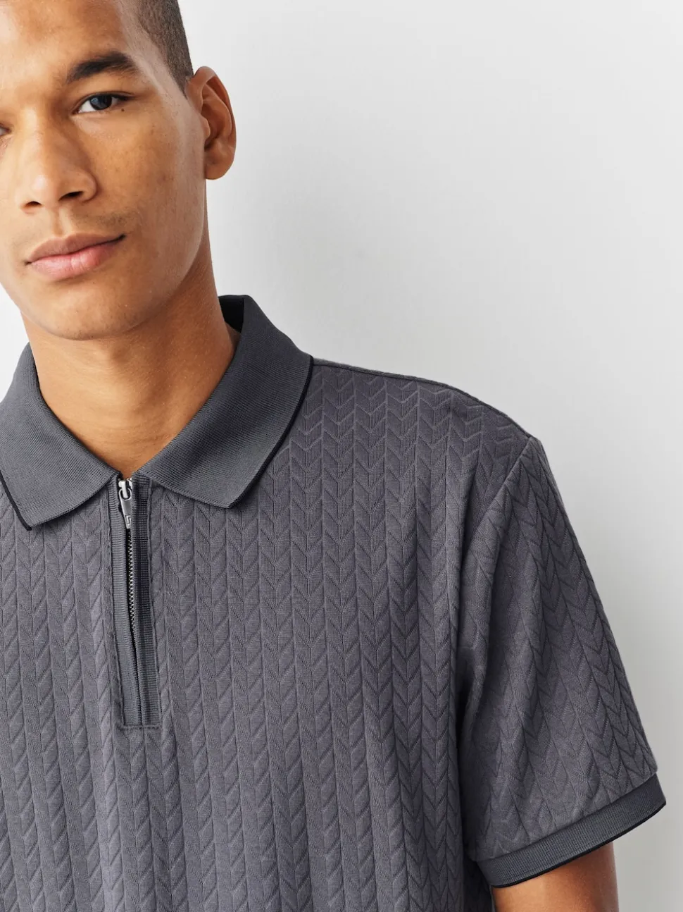 Slate Grey Slim Fit N.Premium Smart Jaquard Polo Shirt