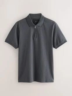 Slate Grey Slim Fit N.Premium Smart Jaquard Polo Shirt