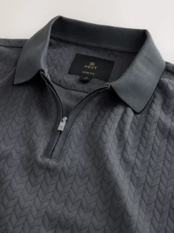 Slate Grey Slim Fit N.Premium Smart Jaquard Polo Shirt