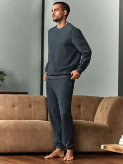 Slate Grey Soft Waffle Long Sleeve Pyjamas Set