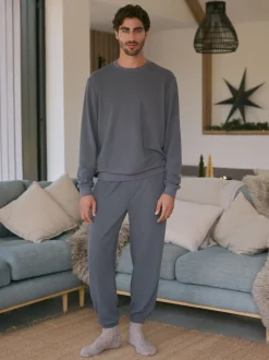 Slate Grey Soft Waffle Long Sleeve Pyjamas Set