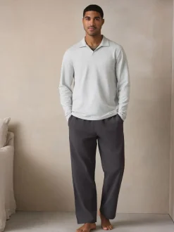 Slate Grey Stripe Trophy Neck Sweatshirt Pyjamas Set