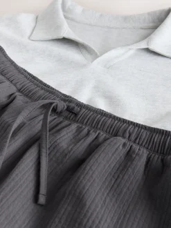 Slate Grey Stripe Trophy Neck Sweatshirt Pyjamas Set