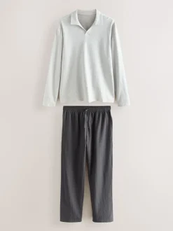Slate Grey Stripe Trophy Neck Sweatshirt Pyjamas Set