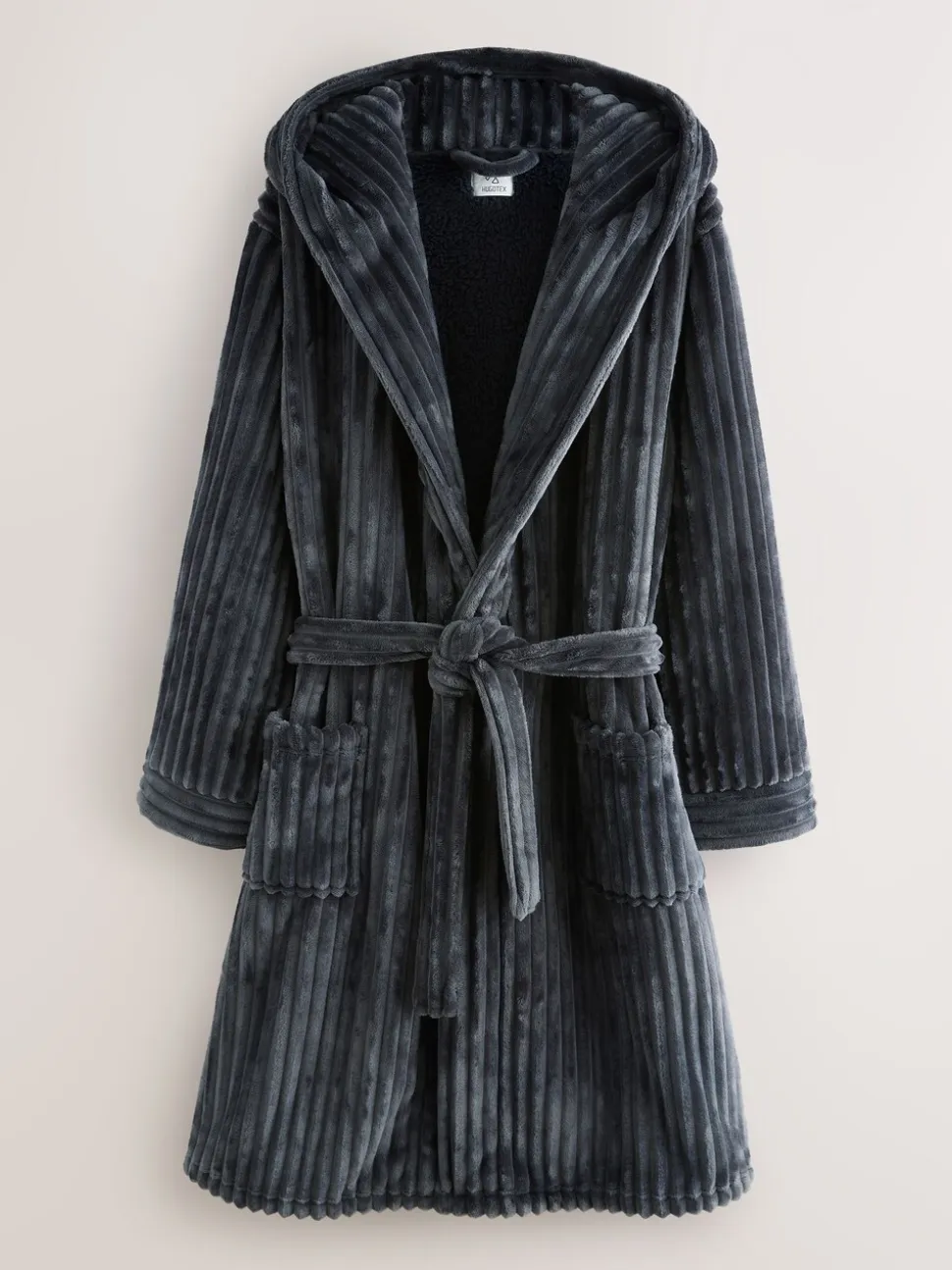 Slate Grey Textured Ribbed Dressing Gown