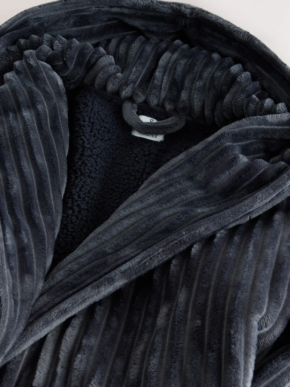 Slate Grey Textured Ribbed Dressing Gown