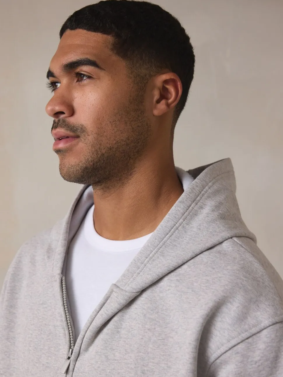 Slate Grey Velour Lined Zip Through Hoodie