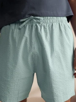 Slate Grey/Green T-Shirt And Striped Seersucker 100% Cotton Pyjamas Set