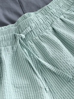 Slate Grey/Green T-Shirt And Striped Seersucker 100% Cotton Pyjamas Set