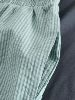 Slate Grey/Green T-Shirt And Striped Seersucker 100% Cotton Pyjamas Set