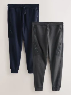 Slate Grey/Navy Blue Slim Fit Utility Brushback Heavyweight 2 Pack Cargo Joggers