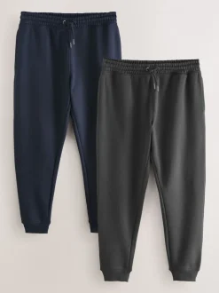 Slate Grey/Navy Blue Slim Fit Brushback Heavyweight 2 Pack Joggers