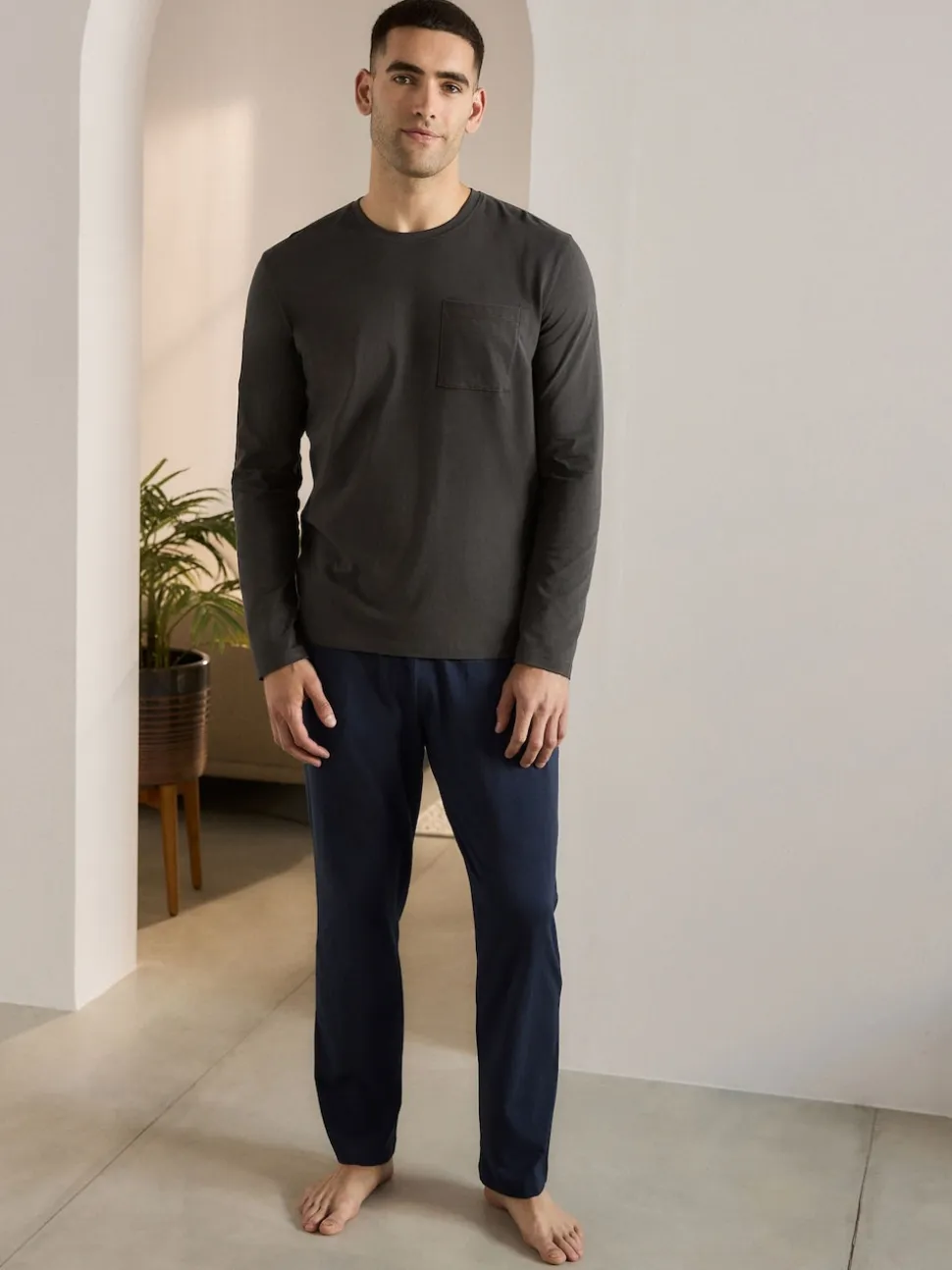 Slate Grey/Navy Long Sleeve Jersey Pyjamas Set
