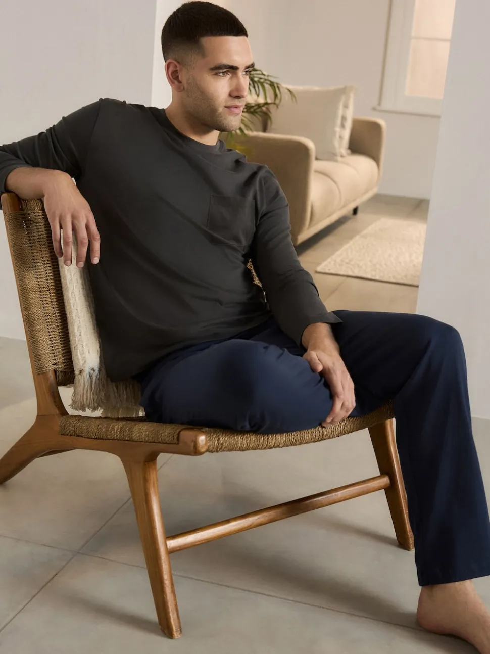 Slate Grey/Navy Long Sleeve Jersey Pyjamas Set
