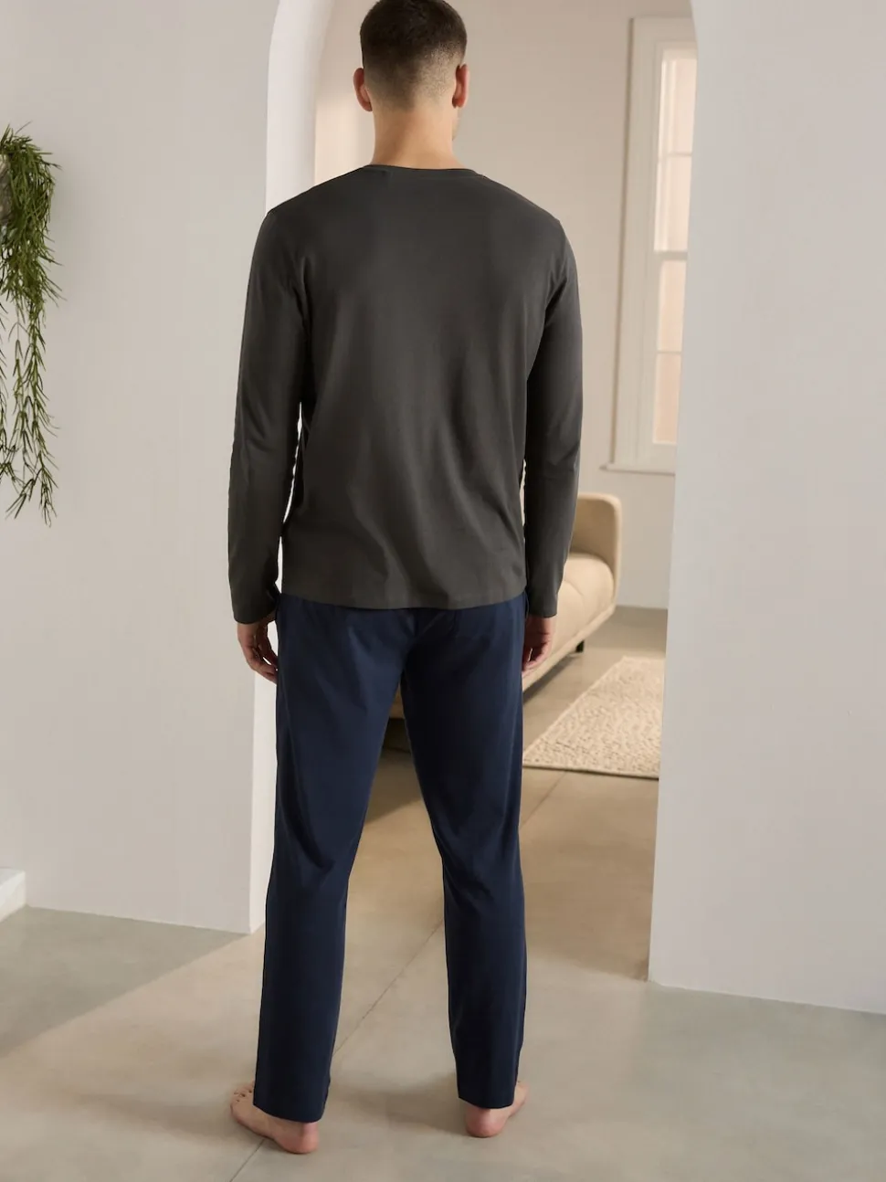 Slate Grey/Navy Long Sleeve Jersey Pyjamas Set