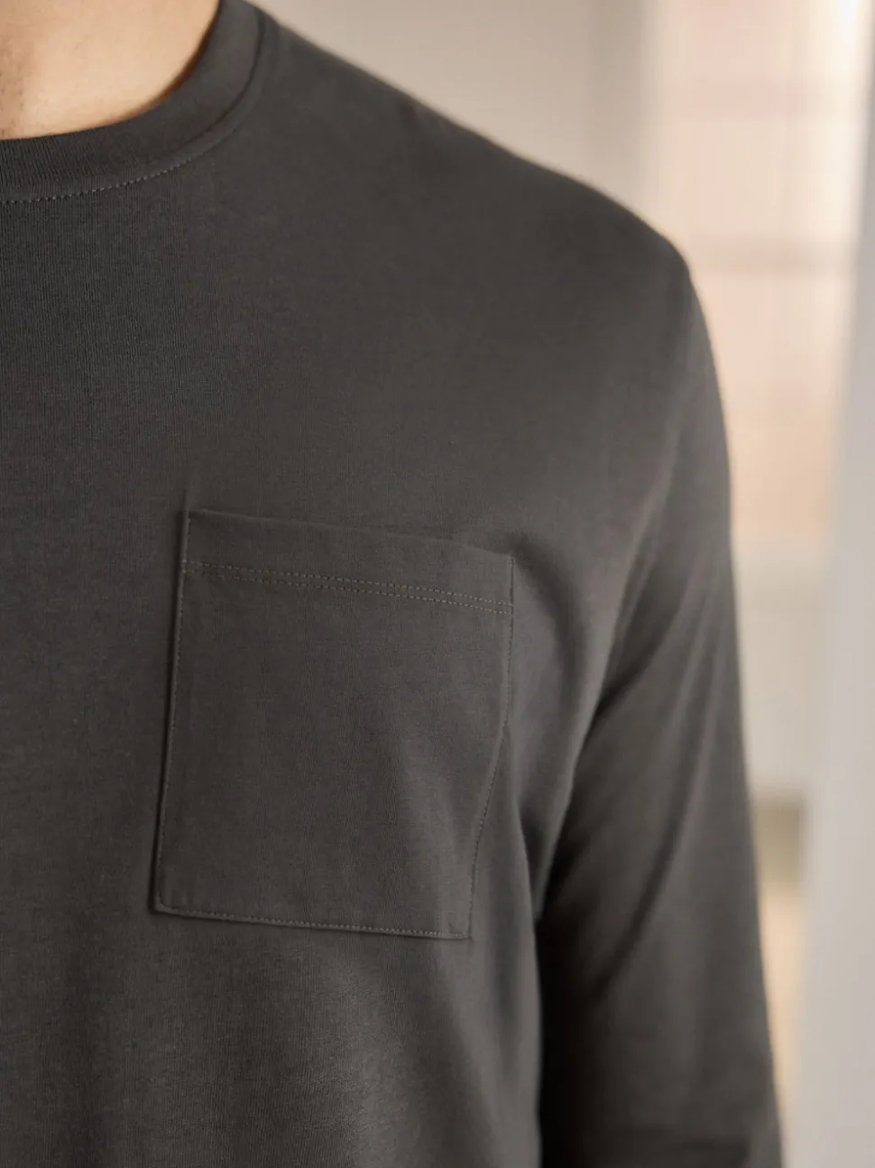 Slate Grey/Navy Long Sleeve Jersey Pyjamas Set