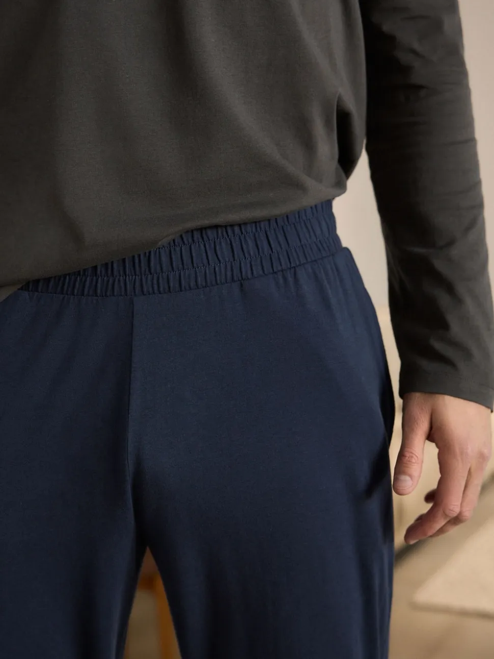 Slate Grey/Navy Long Sleeve Jersey Pyjamas Set