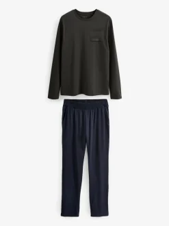 Slate Grey/Navy Long Sleeve Jersey Pyjamas Set