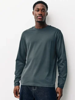 Slate/Green/Ecru/Orange/Brown Regular Fit Regular Fit Long Sleeve 100% Cotton T-Shirts 5 Pack