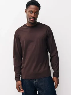 Slate/Green/Ecru/Orange/Brown Regular Fit Regular Fit Long Sleeve 100% Cotton T-Shirts 5 Pack
