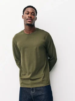 Slate/Green/Ecru/Orange/Brown Regular Fit Regular Fit Long Sleeve 100% Cotton T-Shirts 5 Pack