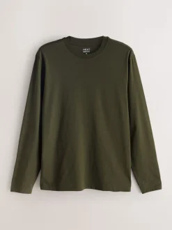 Slate/Green/Ecru/Orange/Brown Regular Fit Regular Fit Long Sleeve 100% Cotton T-Shirts 5 Pack