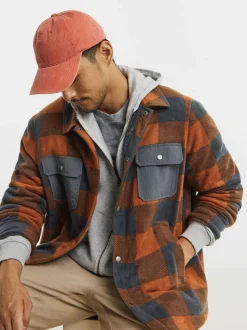 Snowdonia Orange Check Fleece Borg Lined Shirt