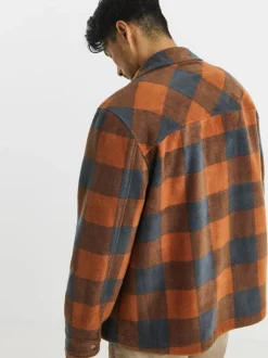 Snowdonia Orange Check Fleece Borg Lined Shirt