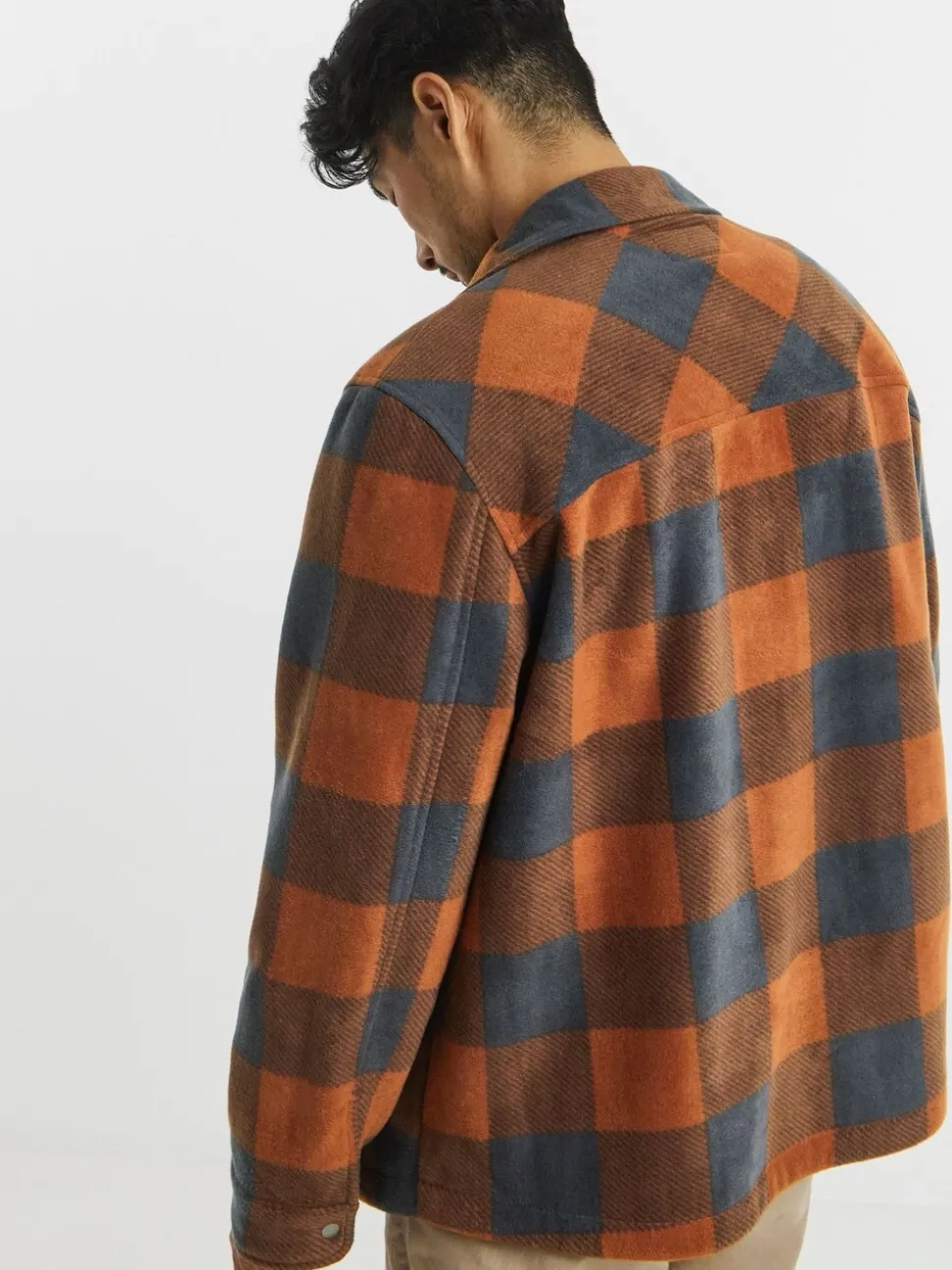 Snowdonia Orange Check Fleece Borg Lined Shirt