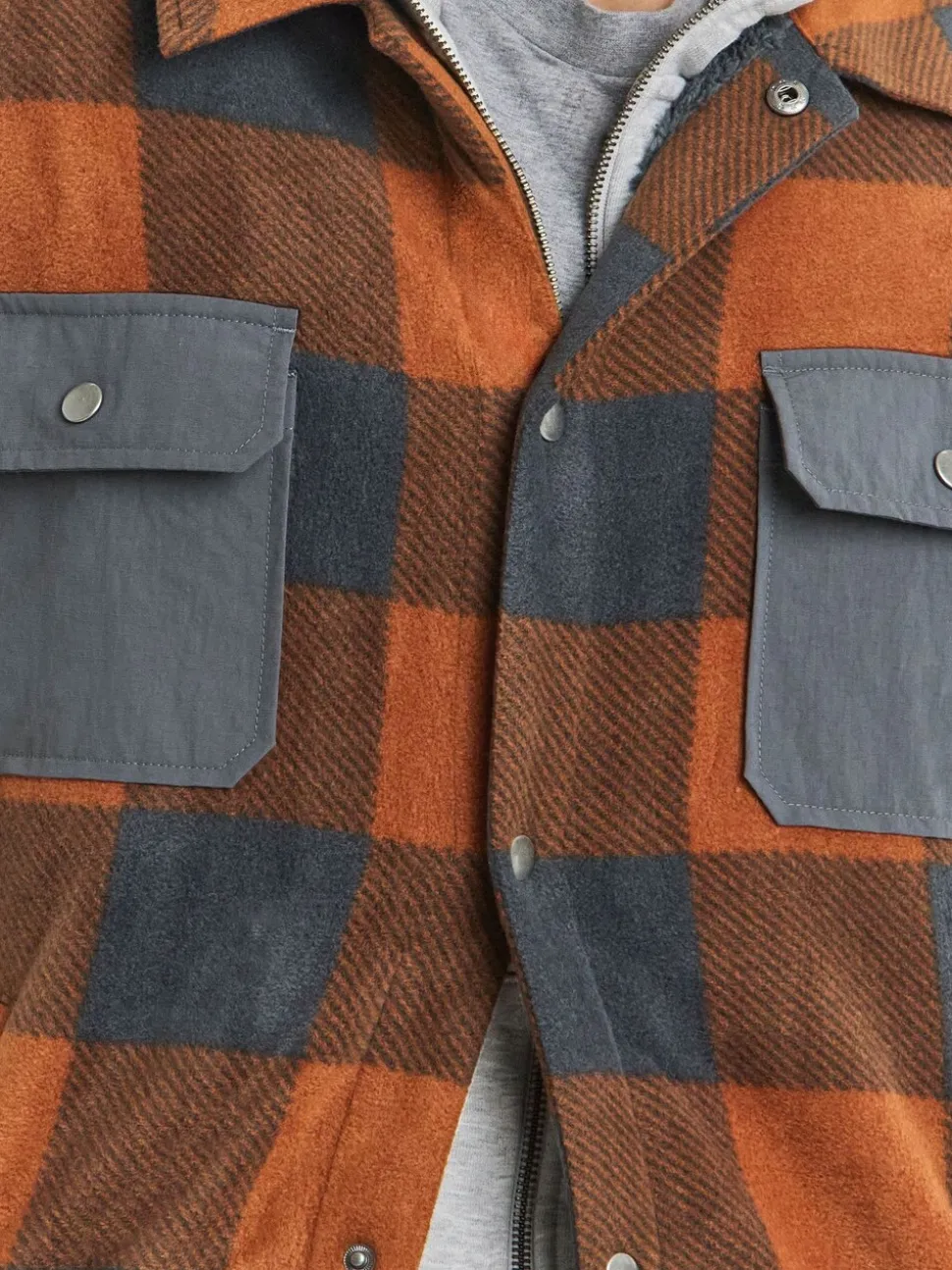 Snowdonia Orange Check Fleece Borg Lined Shirt