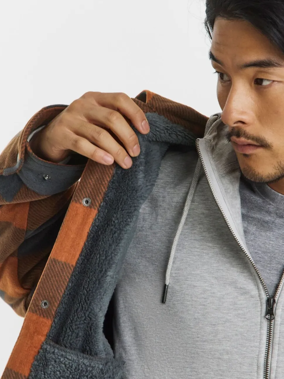 Snowdonia Orange Check Fleece Borg Lined Shirt