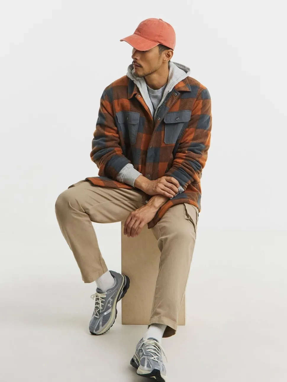Snowdonia Orange Check Fleece Borg Lined Shirt