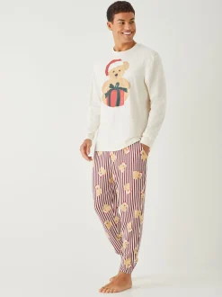Society 8 Cream Matching Family Christmas Teddy Pyjamas Set