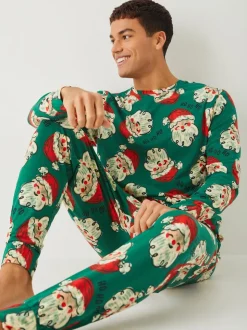 Society 8 Green Matching Family Christmas Sketchy Santa Pyjamas Set