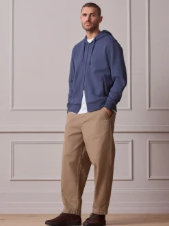 Steel Blue Hooded Zip Through Signature Sweatshirt with Modal