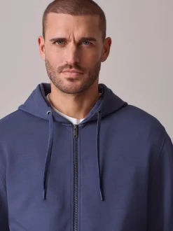 Steel Blue Hooded Zip Through Signature Sweatshirt with Modal