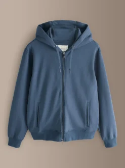 Steel Blue Hooded Zip Through Signature Sweatshirt with Modal