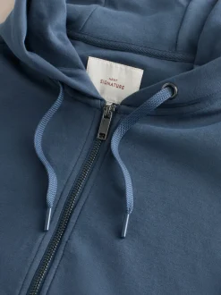 Steel Blue Hooded Zip Through Signature Sweatshirt with Modal