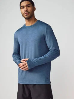 Steel Blue Long Sleeve Tee Active Gym Training Top
