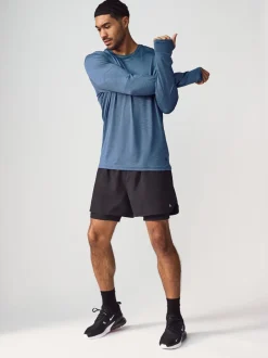 Steel Blue Long Sleeve Tee Active Gym Training Top
