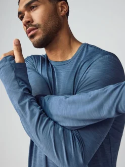 Steel Blue Long Sleeve Tee Active Gym Training Top