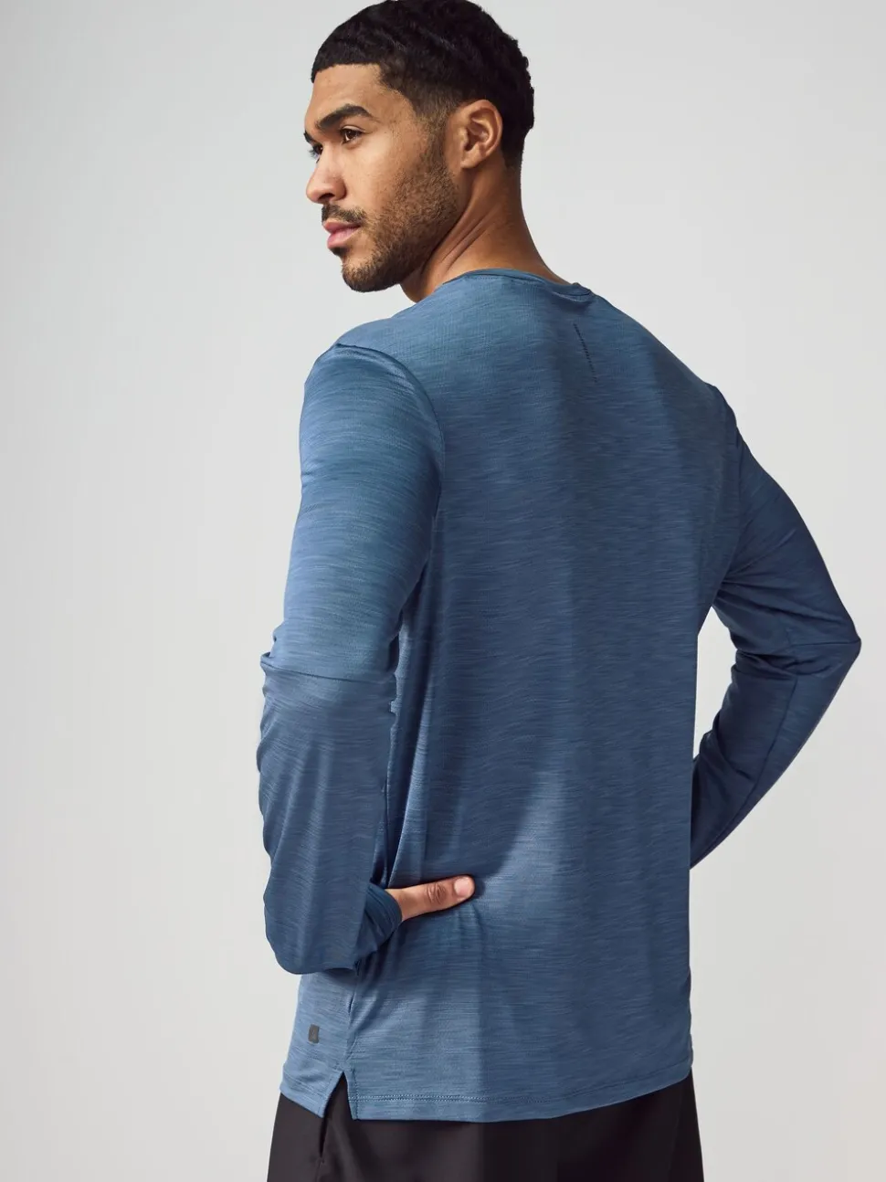 Steel Blue Long Sleeve Tee Active Gym Training Top
