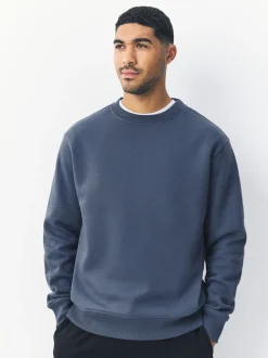 Steel Blue Regular Fit Heavyweight Cotton Rich Crew Neck Sweatshirt