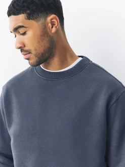 Steel Blue Regular Fit Heavyweight Cotton Rich Crew Neck Sweatshirt