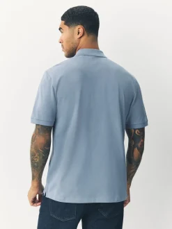 Steel Blue Regular Fit Short Sleeve Pique Polo Shirt