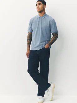 Steel Blue Regular Fit Short Sleeve Pique Polo Shirt