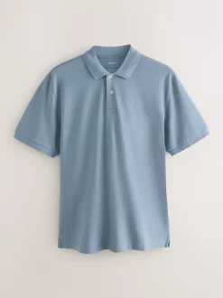 Steel Blue Regular Fit Short Sleeve Pique Polo Shirt