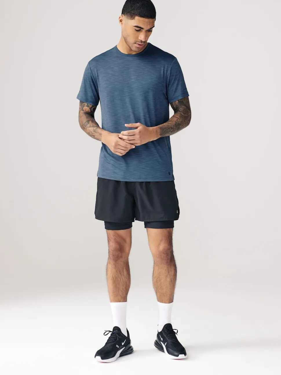 Steel Blue Short Sleeve Tee Active Gym Training Top